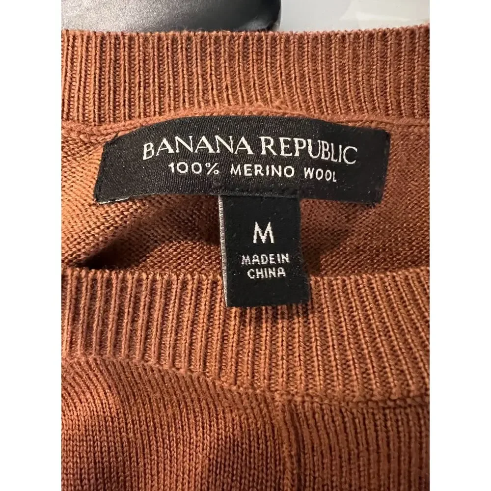 Banana Republic 100% Merino Wool Crewneck Sweater Rust Orange Men's Medium M